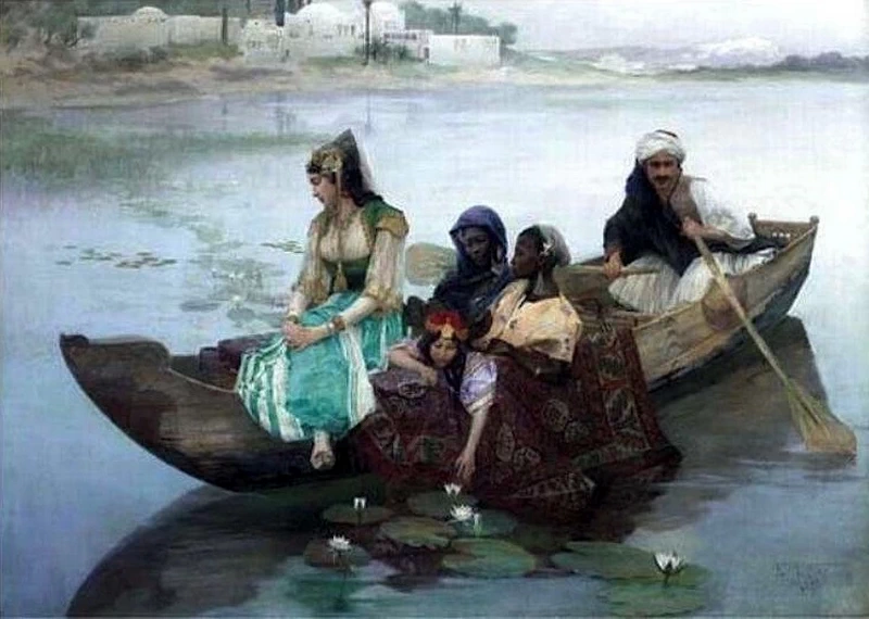 Una nobildonna orientale e il suo seguito su una chiatta 1887